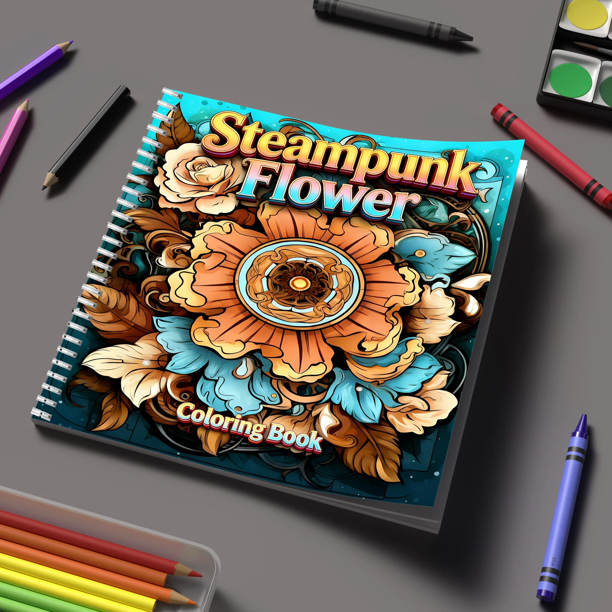 Flower Supplies - Coloring Book Steampunk Flowers for Adult